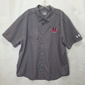 Under Armour Shirt Mens 2XL Gray Short Sleeve Zip Pocket Button Loose HeatGear